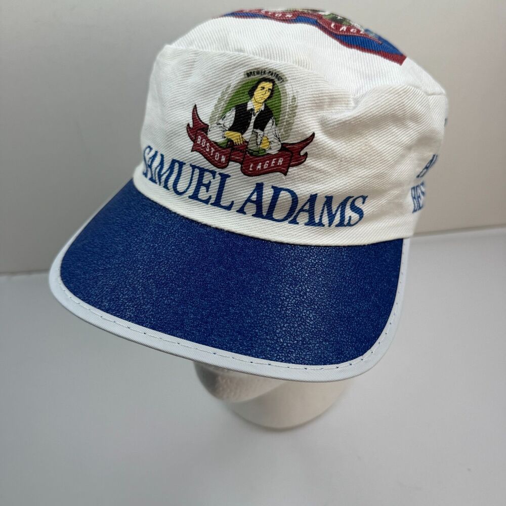 Samuel Adams Vintage White Painter Hat Blue Stretch Fit OS Sam Adams *READ*